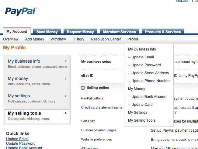 PayPal My Selling Tools